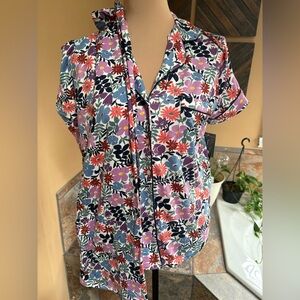 KATE SPADE Pajama Set Womens Sleep Cozy Floral Crop Button Up Small NWT